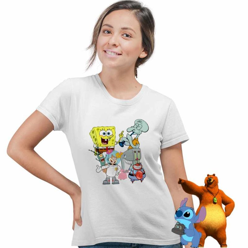 Fashion, accesorii si bijuterii - Femei - Imbracaminte femei - Tricouri si topuri femei - Tricou Femei SpongeBob Pantaloni Patrati Desene Animate, alb, marime S - Infinity.ro