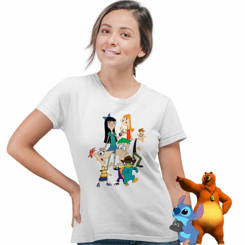 Fashion, accesorii si bijuterii - Femei - Imbracaminte femei - Tricouri si topuri femei - Tricou Femei Phinead Ferb Toata Trupa Desen Animat, alb, marime S - Infinity.ro