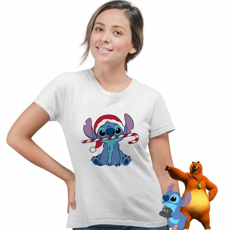 Fashion, accesorii si bijuterii - Femei - Imbracaminte femei - Tricouri si topuri femei - Tricou Femei Stitch Mos Craciun, alb, marime S - Infinity.ro