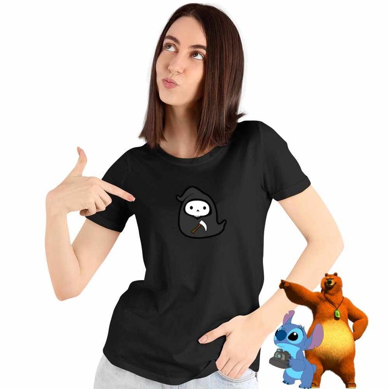 Fashion, accesorii si bijuterii - Femei - Imbracaminte femei - Tricouri si topuri femei - Tricou Femei Squishmallows Moartea cu coasa, negru, marime M - Infinity.ro