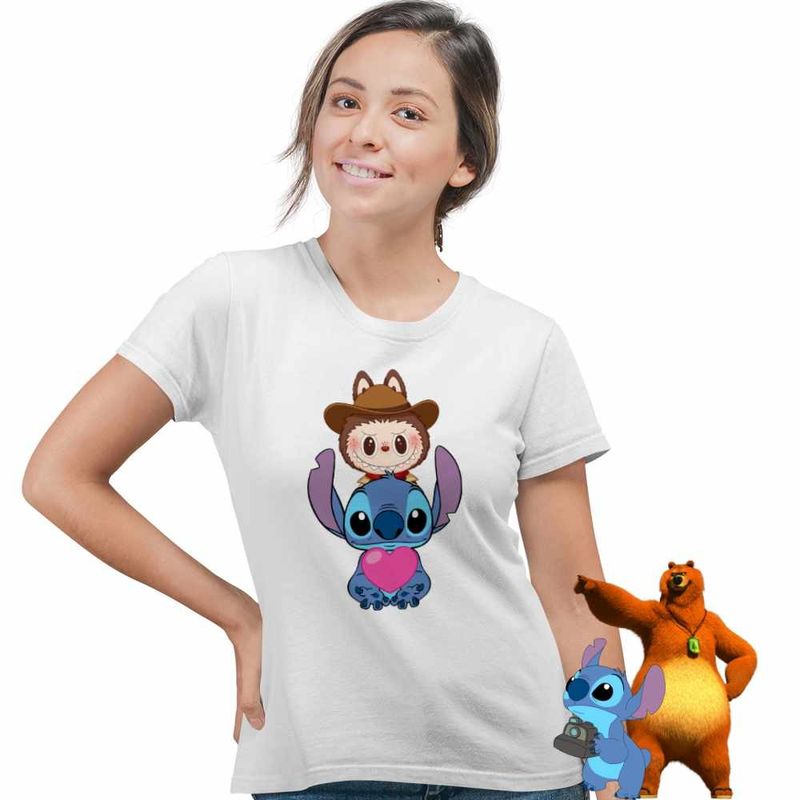 Fashion, accesorii si bijuterii - Femei - Imbracaminte femei - Tricouri si topuri femei - Tricou Femei Stich Labubu Meme, alb, marime S - Infinity.ro