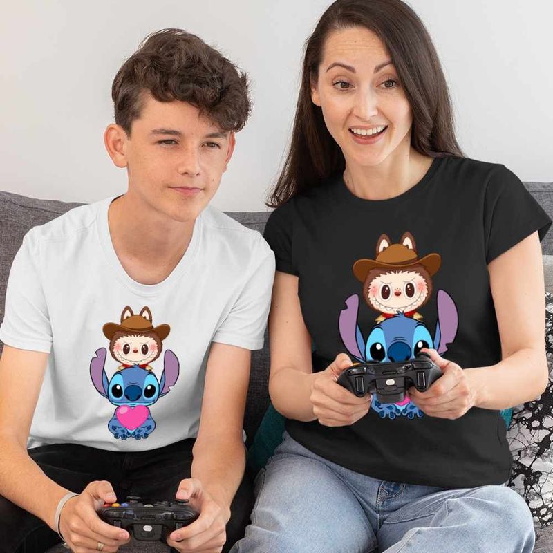 Fashion, accesorii si bijuterii - Femei - Imbracaminte femei - Tricouri si topuri femei - Tricou Femei Stich Labubu Meme, alb, marime S - Infinity.ro
