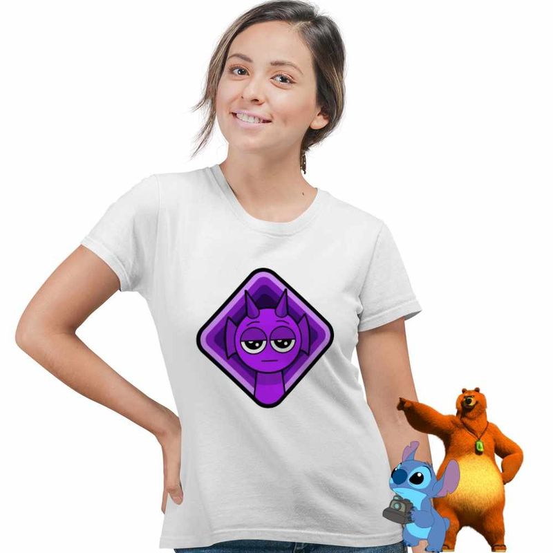 Fashion, accesorii si bijuterii - Femei - Imbracaminte femei - Tricouri si topuri femei - Tricou Femei Sprunki Durple Square Music Game, alb, marime S - Infinity.ro