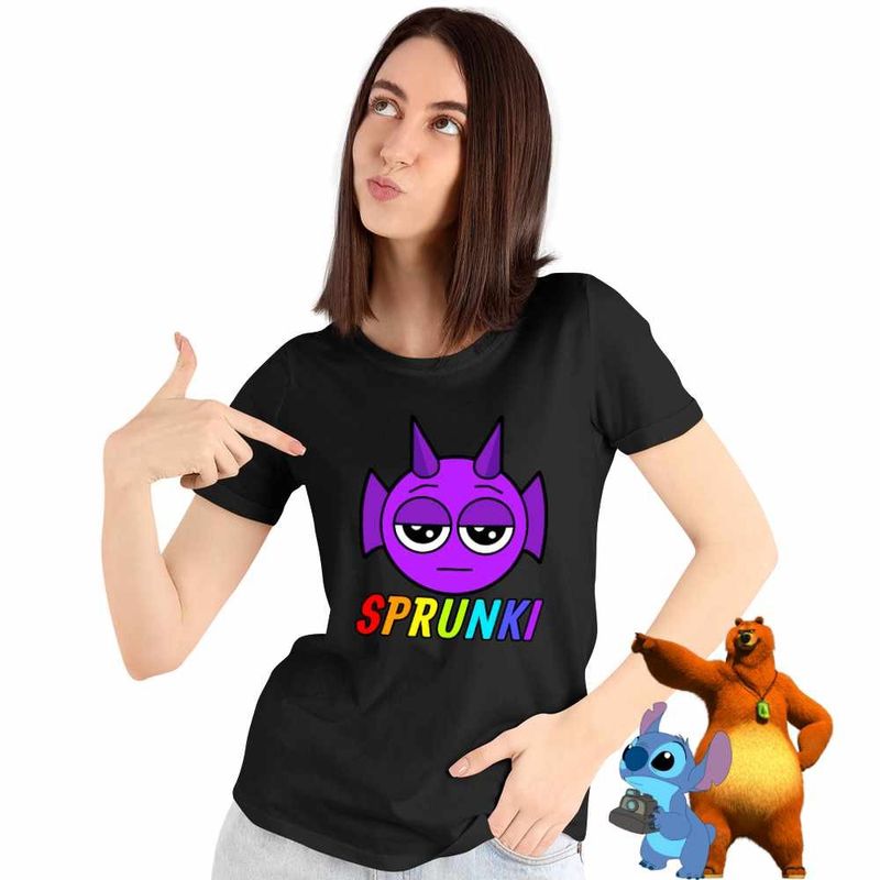 Fashion, accesorii si bijuterii - Femei - Imbracaminte femei - Tricouri si topuri femei - Tricou Femei Sprunki Durple Music Gamer, negru, marime M - Infinity.ro