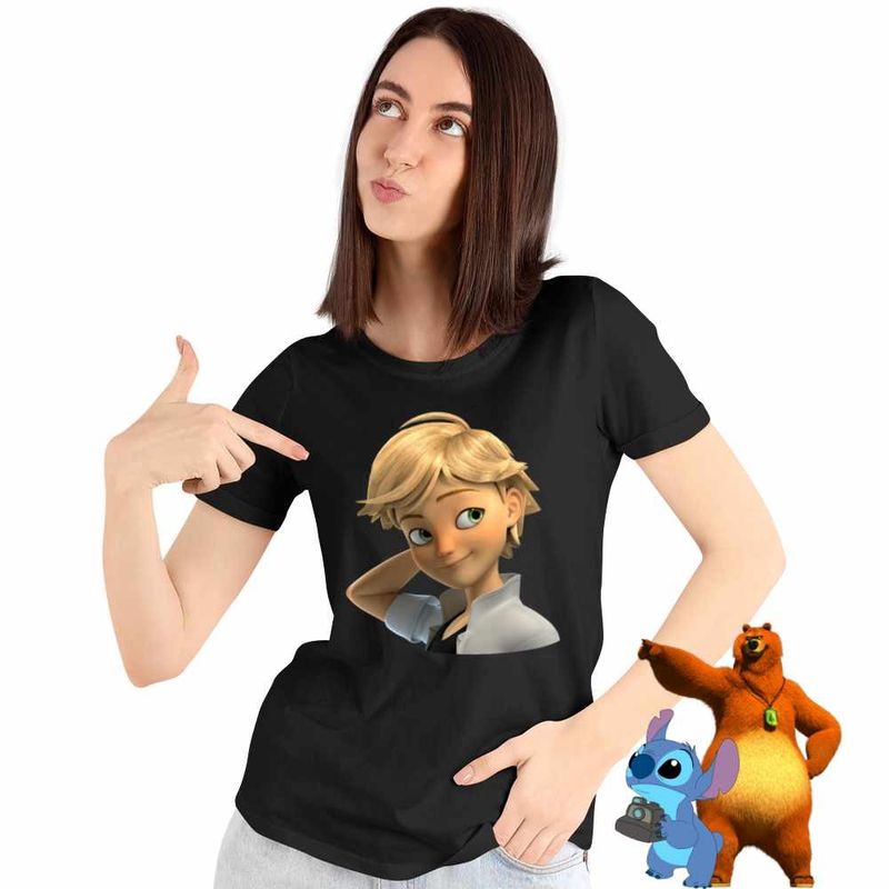 Fashion, accesorii si bijuterii - Femei - Imbracaminte femei - Tricouri si topuri femei - Tricou Femei Adrien Agreste Miraculos Adrian Motanul Noir, negru, marime 3XL - Infinity.ro