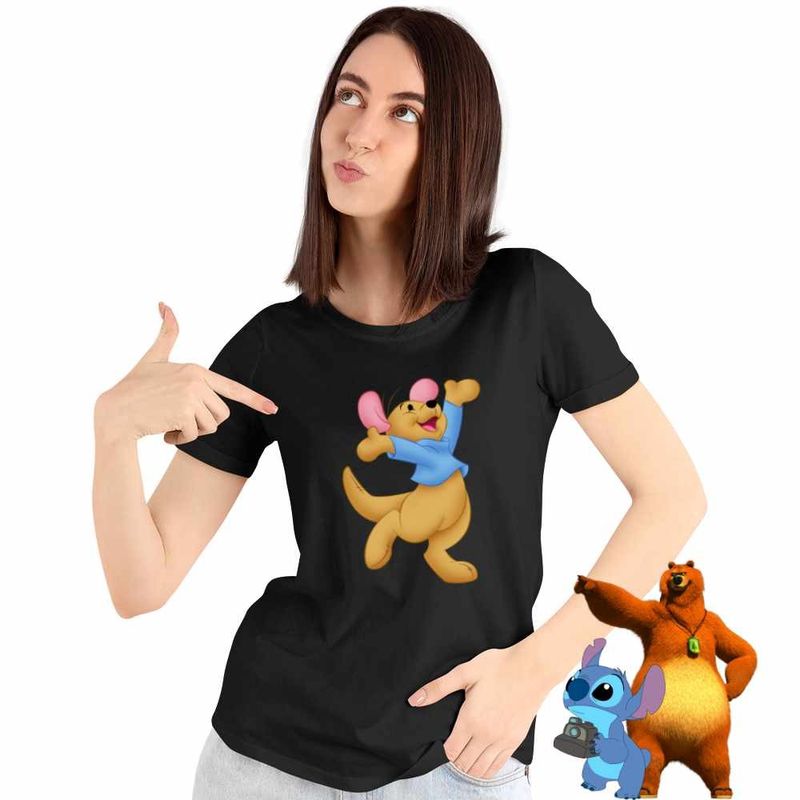 Fashion, accesorii si bijuterii - Femei - Imbracaminte femei - Tricouri si topuri femei - Tricou Femei Soricel Roo Ursuletul Winnie the Pooh Puh, negru, marime M - Infinity.ro