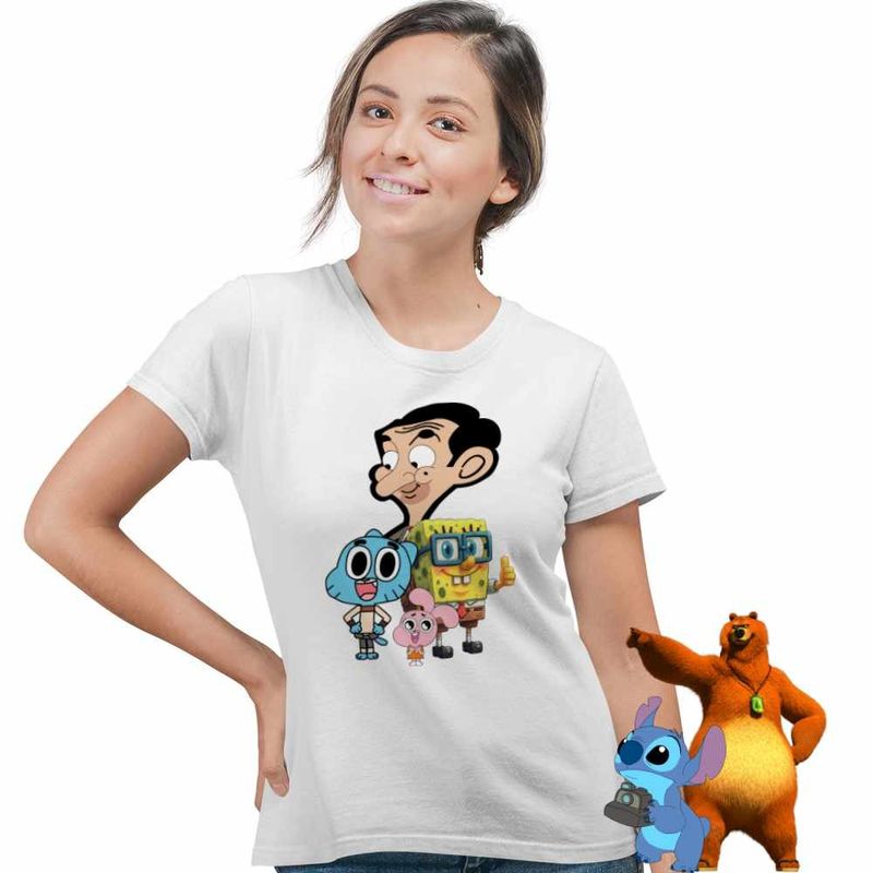 Fashion, accesorii si bijuterii - Femei - Imbracaminte femei - Tricouri si topuri femei - Tricou Femei Gumball Mr Bean SpongeBob, alb, marime 3XL - Infinity.ro