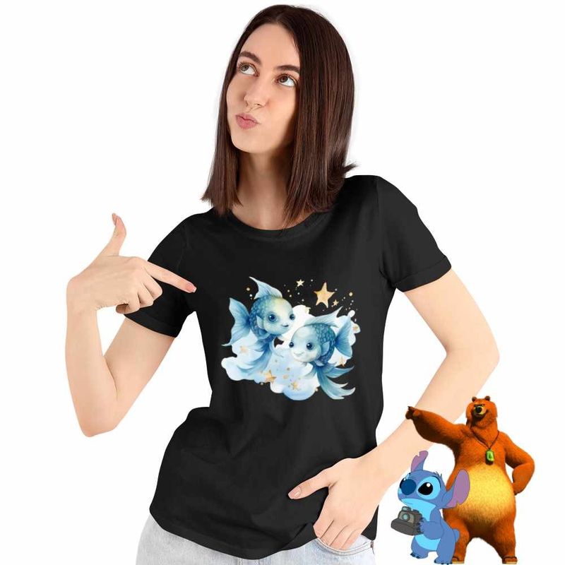 Fashion, accesorii si bijuterii - Femei - Imbracaminte femei - Tricouri si topuri femei - Tricou Femei Pesti Baby Zodiac Horoscop Pisces Astrologie, negru, marime 3XL - Infinity.ro