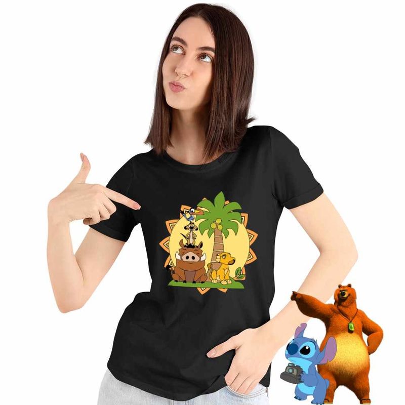Fashion, accesorii si bijuterii - Femei - Imbracaminte femei - Tricouri si topuri femei - Tricou Femei Timon Pumba Simba Regele Leu, negru, marime 2XL - Infinity.ro