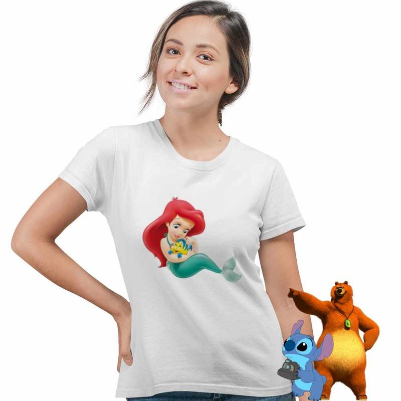 Fashion, accesorii si bijuterii - Femei - Imbracaminte femei - Tricouri si topuri femei - Tricou Femei Mica Sirena Baby Flounder Ariel Little Mermaid, alb, marime S - Infinity.ro