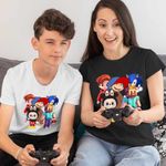 Fashion, accesorii si bijuterii - Femei - Imbracaminte femei - Tricouri si topuri femei - Tricou Femei Maimuta George Roblox Labubu Sonic, alb, marime S - Infinity.ro