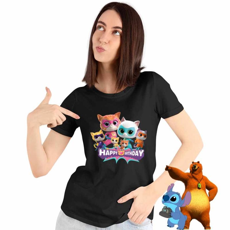 Fashion, accesorii si bijuterii - Femei - Imbracaminte femei - Tricouri si topuri femei - Tricou Femei Super Pisicute Happy Birthday, negru, marime 3XL - Infinity.ro