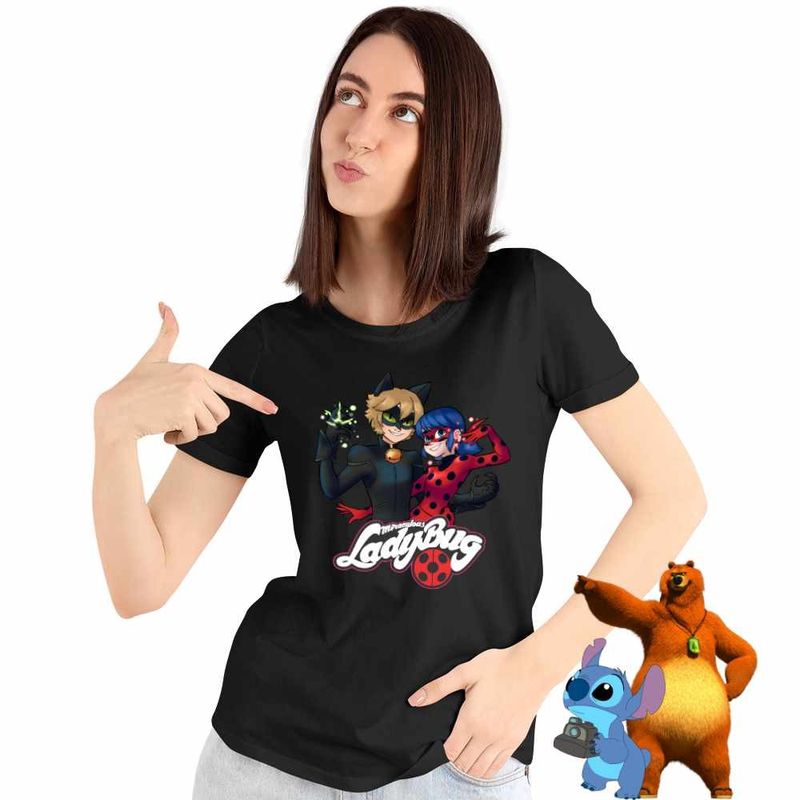 Fashion, accesorii si bijuterii - Femei - Imbracaminte femei - Tricouri si topuri femei - Tricou Femei Desene Buburuza Motanul Noir Miraculos, negru, marime M - Infinity.ro