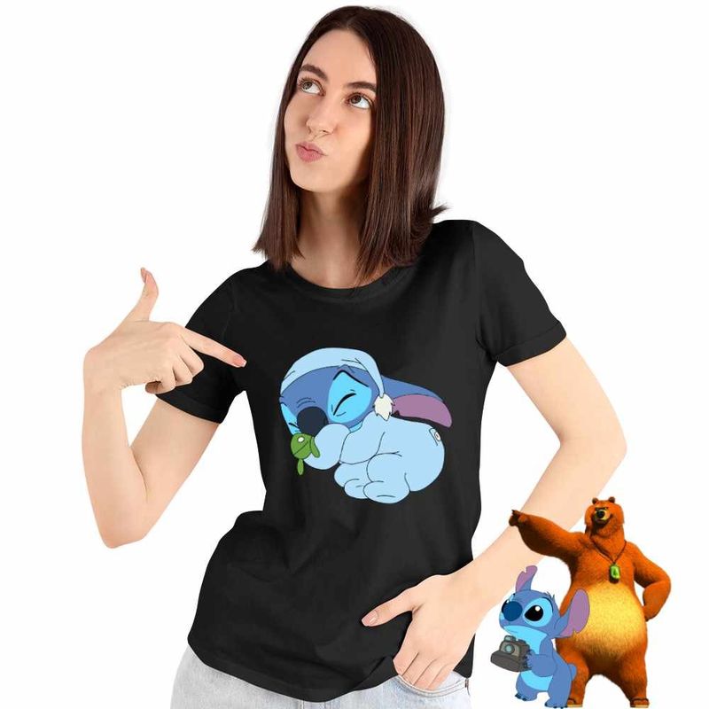 Fashion, accesorii si bijuterii - Femei - Imbracaminte femei - Tricouri si topuri femei - Tricou Femei Stitch Baby Sleep, negru, marime XL - Infinity.ro