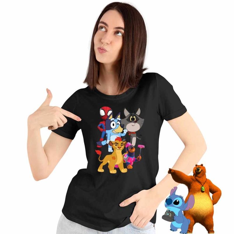 Fashion, accesorii si bijuterii - Femei - Imbracaminte femei - Tricouri si topuri femei - Tricou Femei Taffy Paienjenel Bluey Garda Felina Kion Catelusi Constructori, negru, marime 3XL - Infinity.ro