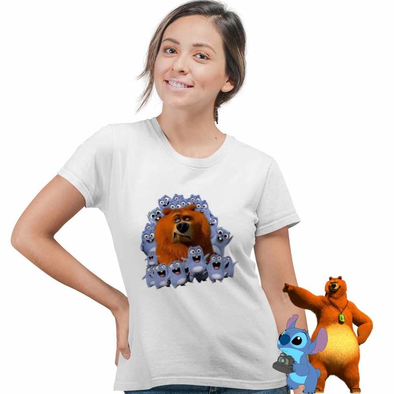 Fashion, accesorii si bijuterii - Femei - Imbracaminte femei - Tricouri si topuri femei - Tricou Femei Ursul Grizzy cu lemingi, alb, marime 2XL - Infinity.ro