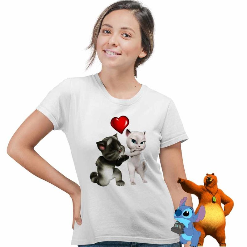 Fashion, accesorii si bijuterii - Femei - Imbracaminte femei - Tricouri si topuri femei - Tricou Femei Talking Tom Angela Love, alb, marime S - Infinity.ro