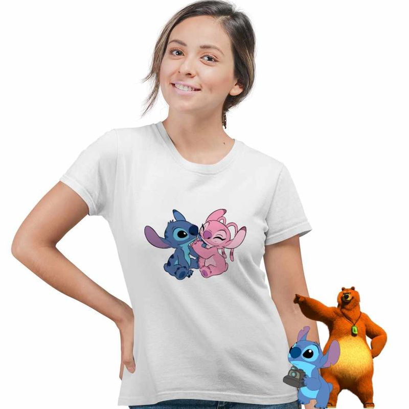 Fashion, accesorii si bijuterii - Femei - Imbracaminte femei - Tricouri si topuri femei - Tricou Femei Stitch Angel Love Dragobete Valentines Day, alb, marime 3XL - Infinity.ro