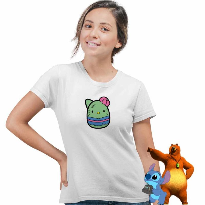 Fashion, accesorii si bijuterii - Femei - Imbracaminte femei - Tricouri si topuri femei - Tricou Femei Squishmallows Pisica Zombie Horror, alb, marime L - Infinity.ro