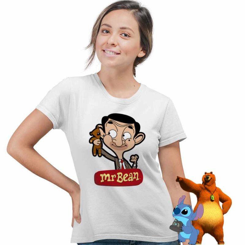 Fashion, accesorii si bijuterii - Femei - Imbracaminte femei - Tricouri si topuri femei - Tricou Femei Mr Bean Teddy Bear Happy, alb, marime S - Infinity.ro