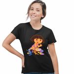 Fashion, accesorii si bijuterii - Femei - Imbracaminte femei - Tricouri si topuri femei - Tricou Femei Dora Explorer Broscuta Greier Melc Nisip, negru, marime S - Infinity.ro