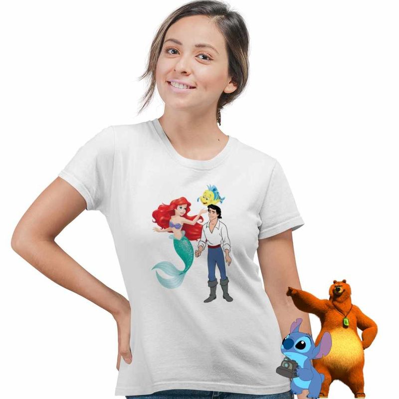Fashion, accesorii si bijuterii - Femei - Imbracaminte femei - Tricouri si topuri femei - Tricou Femei Ariel Eric Flounder Mica Sirena, alb, marime M - Infinity.ro