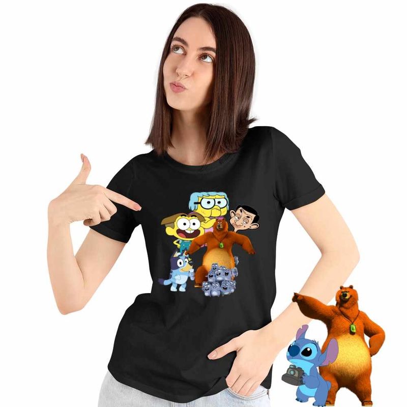 Fashion, accesorii si bijuterii - Femei - Imbracaminte femei - Tricouri si topuri femei - Tricou Femei Familia Green Mr Bean Grizzy Lemingii Bluey Ursu Bunica, negru, marime 3XL - Infinity.ro