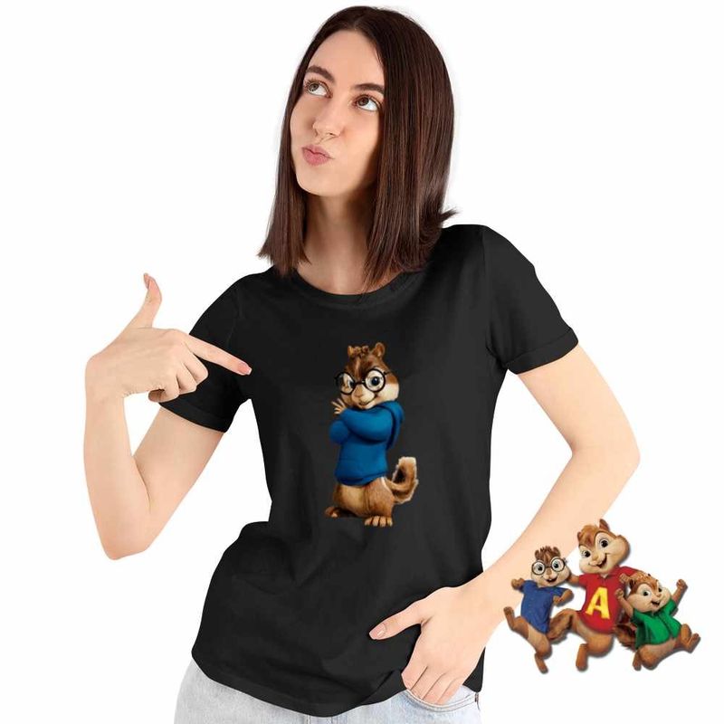 Fashion, accesorii si bijuterii - Femei - Imbracaminte femei - Tricouri si topuri femei - Tricou Femei Simon Alvin Alvinnn Veverita, negru, marime 3XL - Infinity.ro