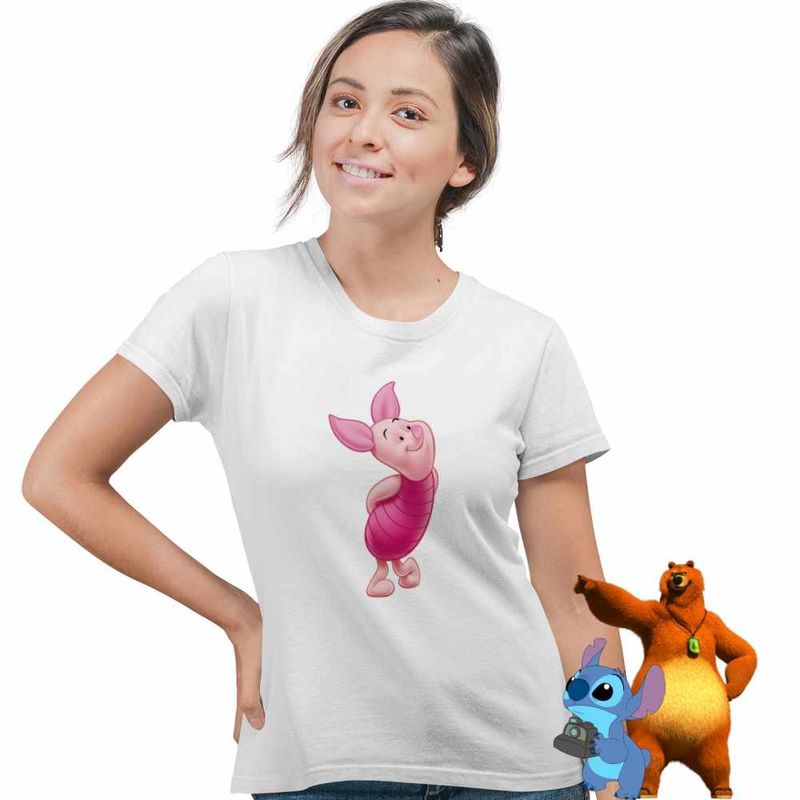 Fashion, accesorii si bijuterii - Femei - Imbracaminte femei - Tricouri si topuri femei - Tricou Femei Purcelusul Piglet Ursuletul Winnie the Pooh Puh, alb, marime L - Infinity.ro