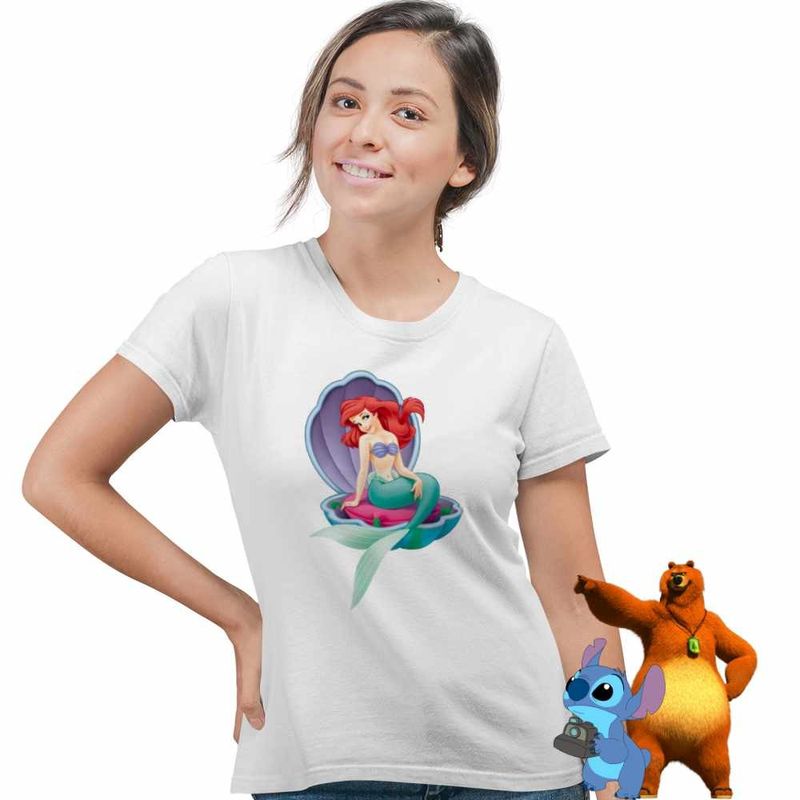 Fashion, accesorii si bijuterii - Femei - Imbracaminte femei - Tricouri si topuri femei - Tricou Femei Ariel Scoica Mica Sirena Disney, alb, marime S - Infinity.ro