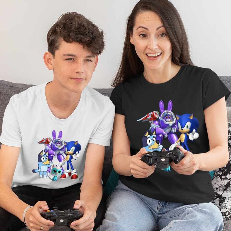 Fashion, accesorii si bijuterii - Femei - Imbracaminte femei - Tricouri si topuri femei - Tricou Femei Robogobo Bluey Sonic Super Pisicute, alb, marime L - Infinity.ro
