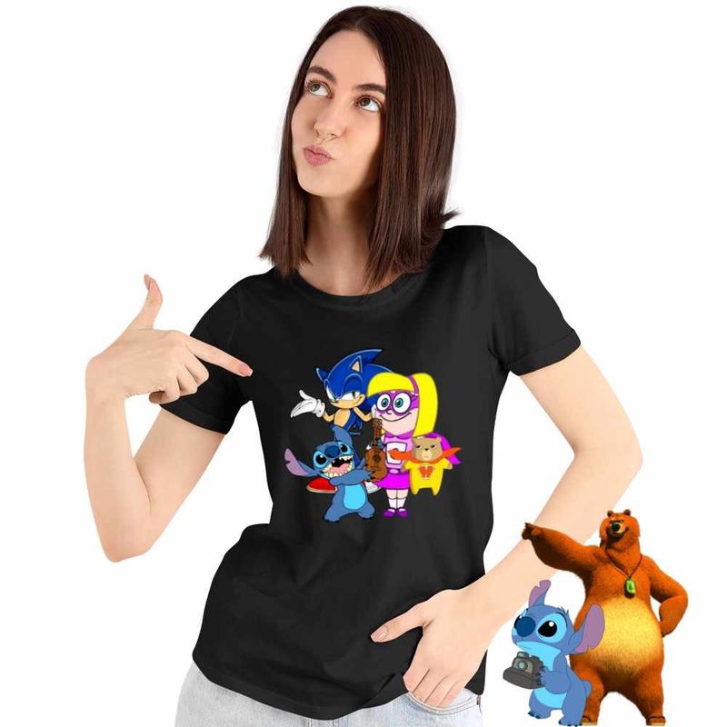 Fashion, accesorii si bijuterii - Femei - Imbracaminte femei - Tricouri si topuri femei - Tricou Femei Hamster Gretel Sonic Stitch, negru, marime XL - Infinity.ro