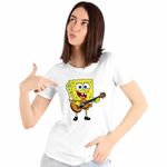Fashion, accesorii si bijuterii - Femei - Imbracaminte femei - Tricouri si topuri femei - Tricou Femei SpongeBob Desene Animate Chitara, alb, marime XL - Infinity.ro