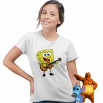 Fashion, accesorii si bijuterii - Femei - Imbracaminte femei - Tricouri si topuri femei - Tricou Femei SpongeBob Desene Animate Chitara, alb, marime XL - Infinity.ro