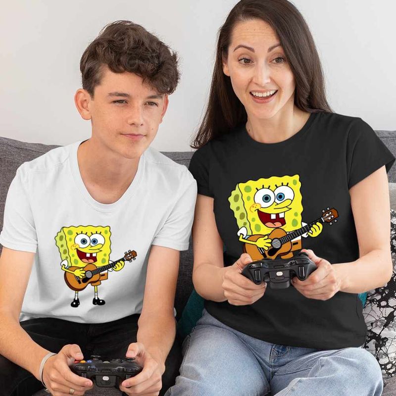 Fashion, accesorii si bijuterii - Femei - Imbracaminte femei - Tricouri si topuri femei - Tricou Femei SpongeBob Desene Animate Chitara, alb, marime XL - Infinity.ro