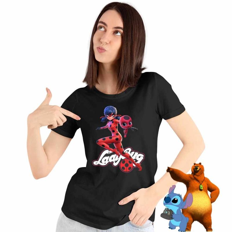 Fashion, accesorii si bijuterii - Femei - Imbracaminte femei - Tricouri si topuri femei - Tricou Femei Buburuza Marinette Tikki Ladybug Miraculos, negru, marime S - Infinity.ro
