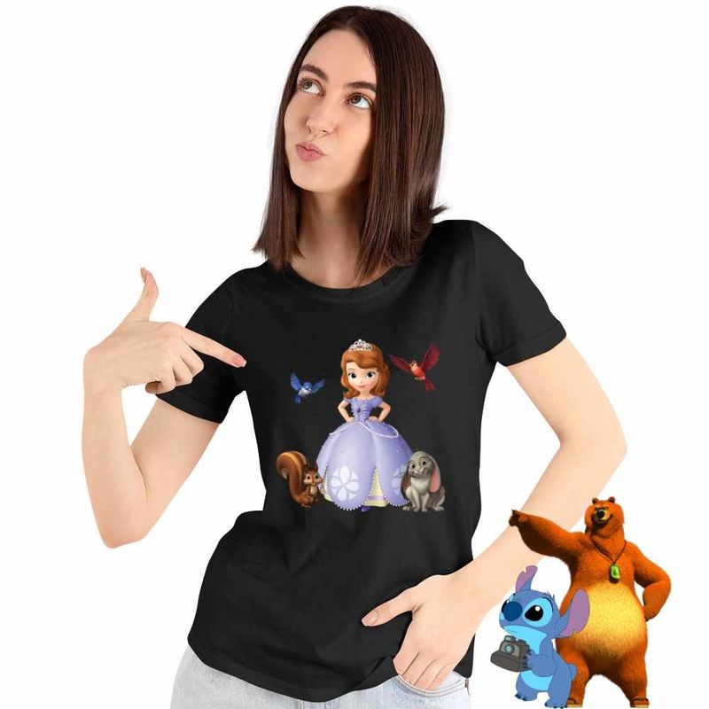 Fashion, accesorii si bijuterii - Femei - Imbracaminte femei - Tricouri si topuri femei - Tricou Femei Sofia Intai Veverita Iepuras Pasari, Sofia First, negru, marime 2XL - Infinity.ro