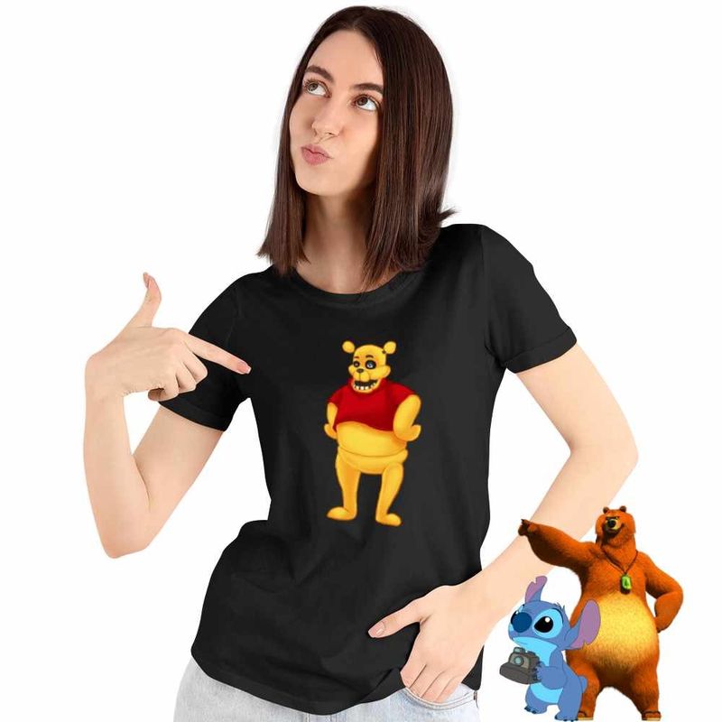 Fashion, accesorii si bijuterii - Femei - Imbracaminte femei - Tricouri si topuri femei - Tricou Femei Ursuletul Winnie the Pooh Horror FNAF, negru, marime XL - Infinity.ro