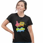 Fashion, accesorii si bijuterii - Femei - Imbracaminte femei - Tricouri si topuri femei - Tricou Femei Spongebob Dublat Sponge Bob Atac, negru, marime L - Infinity.ro