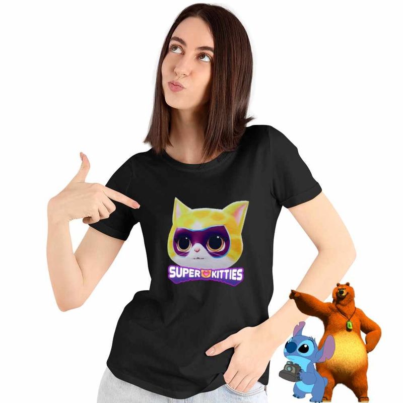 Fashion, accesorii si bijuterii - Femei - Imbracaminte femei - Tricouri si topuri femei - Tricou Femei Sclipi Super Pisicute Sparks, negru, marime S - Infinity.ro