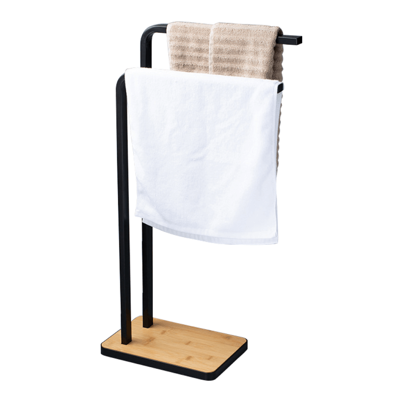 Casa si Gradina - Sanitare - Suporturi si accesorii baie - Suporturi baie - Suport pentru prosoape, metal de culoare neagra / bambus, LABAV - Infinity.ro