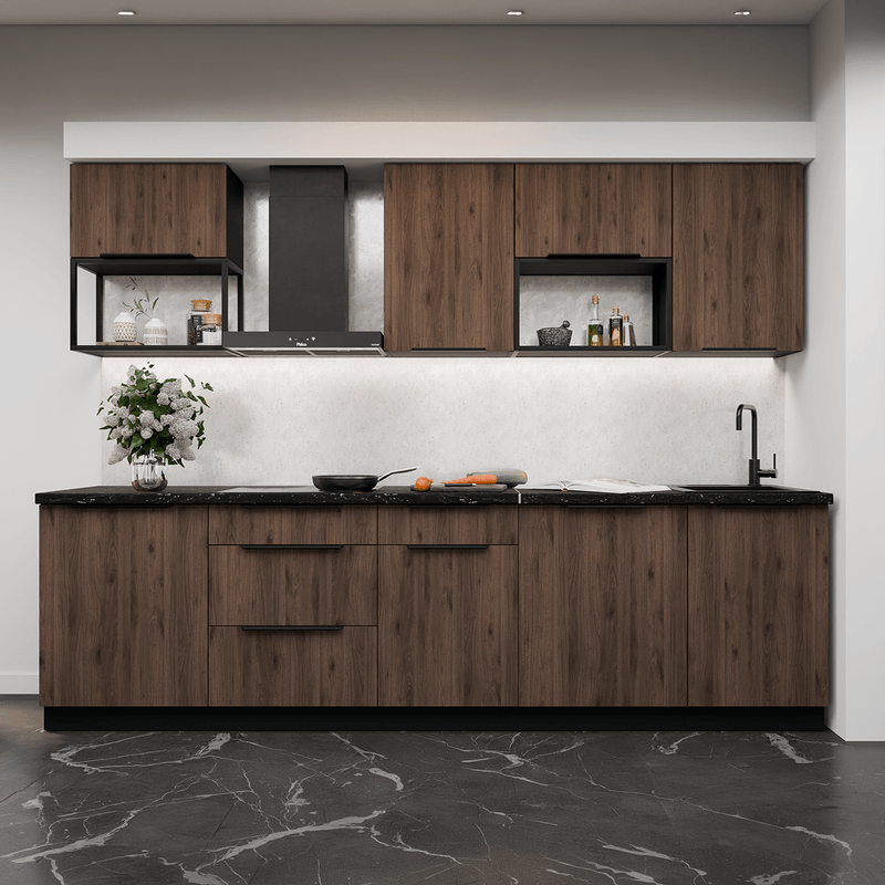 Casa si Gradina - Mobilier - Comode si corpuri - Corpuri bucatarie - Dulap inferior, nuc okapi/negru, MENZO 80 D 3S BB - Infinity.ro