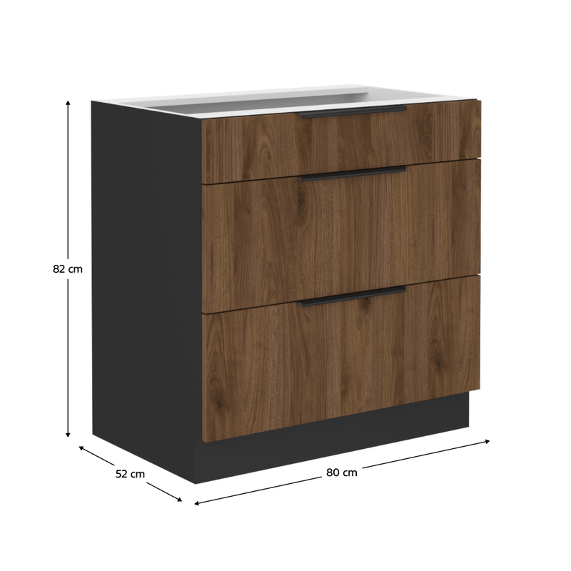 Casa si Gradina - Mobilier - Comode si corpuri - Corpuri bucatarie - Dulap inferior, nuc okapi/negru, MENZO 80 D 3S BB - Infinity.ro