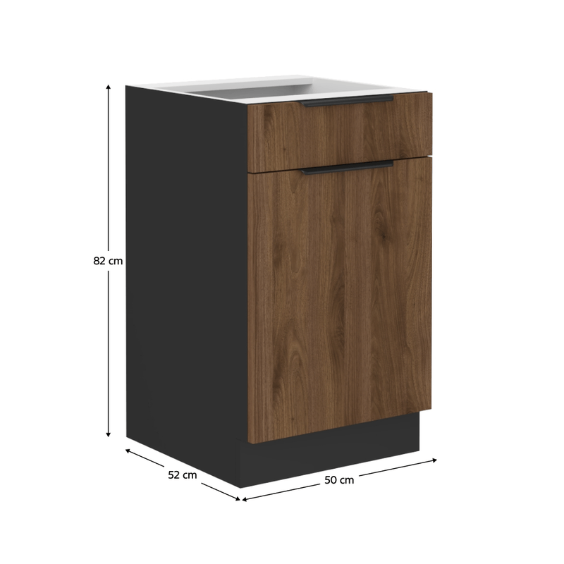 Casa si Gradina - Mobilier - Comode si corpuri - Corpuri bucatarie - Dulap inferior, nuc okapi/negru, MENZO 50 D 1F 1S BB - Infinity.ro