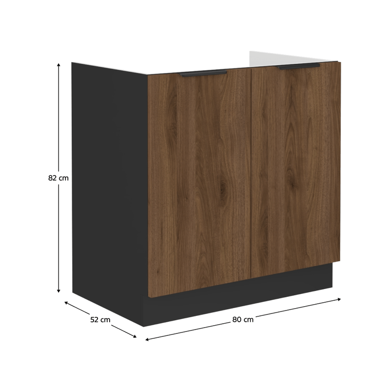 Casa si Gradina - Mobilier - Comode si corpuri - Corpuri bucatarie - Dulap pentru chiuveta, nuc okapi/negru, MENZO 80 ZL 2F BB - Infinity.ro