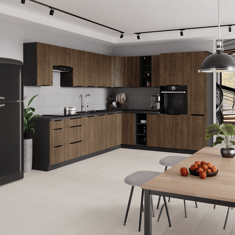 Casa si Gradina - Mobilier - Comode si corpuri - Corpuri bucatarie - Dulap inferior pentru aragaz incorporabil, nuc okapi/negru, MENZO 60 D GAZ BB - Infinity.ro