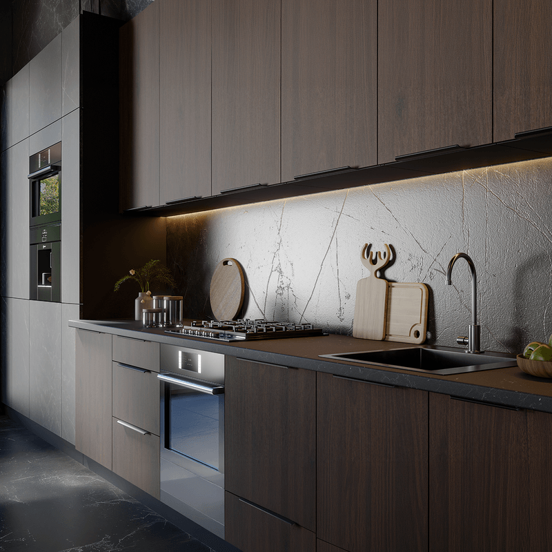Casa si Gradina - Mobilier - Comode si corpuri - Corpuri bucatarie - Dulap de colt inferior, nuc okapi/negru, MENZO 90x90 DN 2F BB - Infinity.ro