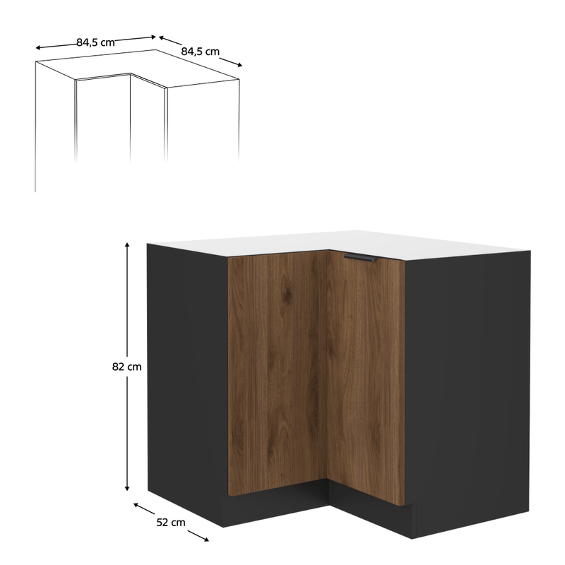 Casa si Gradina - Mobilier - Comode si corpuri - Corpuri bucatarie - Dulap de colt inferior, nuc okapi/negru, MENZO 90x90 DN 2F BB - Infinity.ro