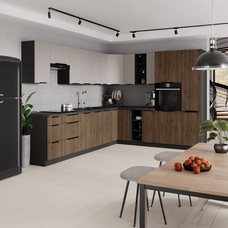 Casa si Gradina - Mobilier - Comode si corpuri - Corpuri bucatarie - Dulap pentru frigider incorporabil, nuc okapi/negru, MENZO 60 LO-210 2F - Infinity.ro