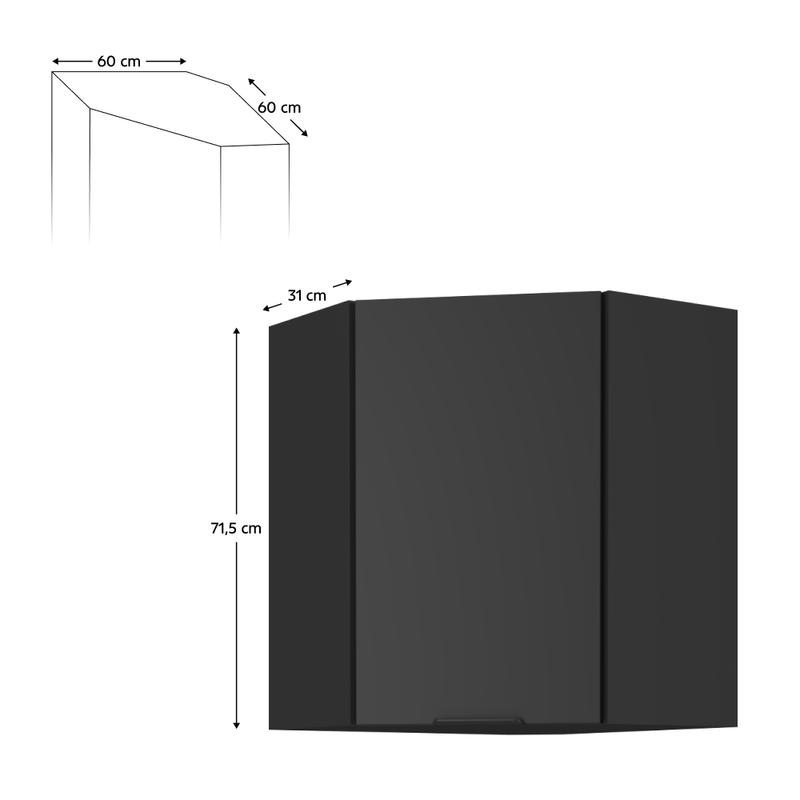 Casa si Gradina - Mobilier - Comode si corpuri - Corpuri bucatarie - Dulap de colt superior, negru, SIBER 60x60 GN-72 1F - Infinity.ro